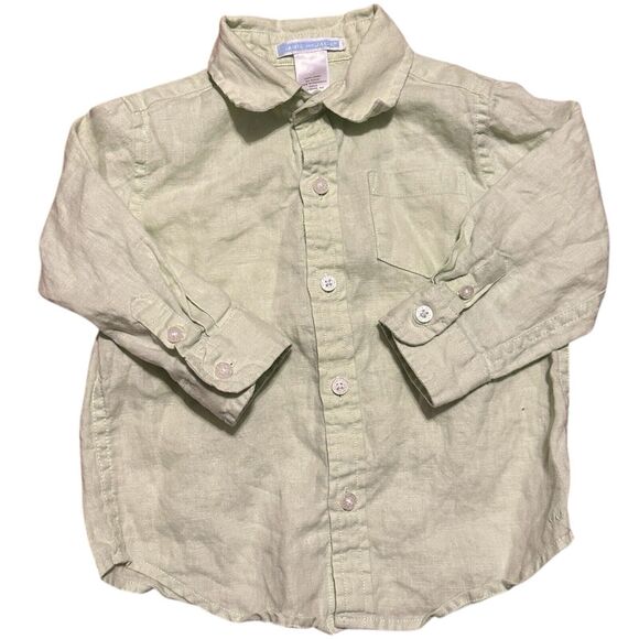 Janie and Jack 100% Linen Button Up Shirt Baby Boys 12-18 Months Green - Picture 1 of 5